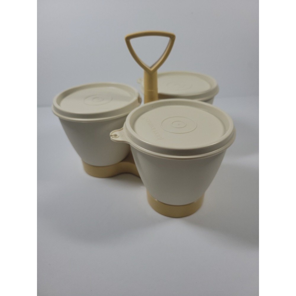 Vintage Tupperware Condiment Caddy Beige Set 7 Pieces #757-4 Made in USA